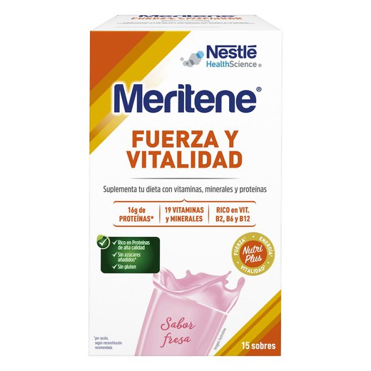 Meritene Fuerza y Vitalidad Batido  15 Sobres  Sabor Fresa