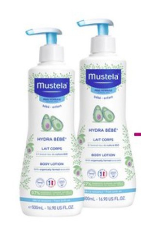 Mustela Hydra bebé leche corporal con Aguacate BIO 500ml x 2 uds