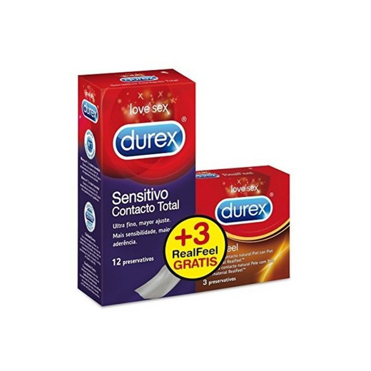 Preservativos Durex Sensitivo Contacto Total 12 uds + regalo 3 uds Durex Real Feel