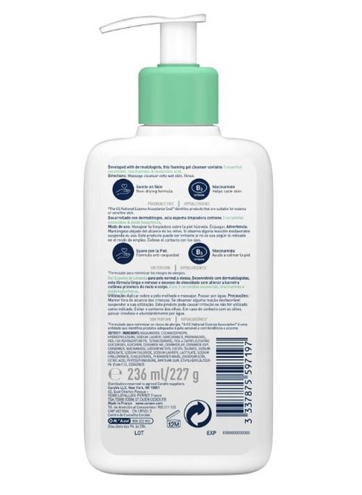 CERAVE GEL LIMPIADOR ESPUMOSO 236 ML