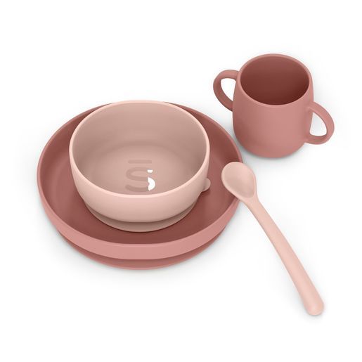 Suavinex  Vajilla para Bebé de Silicona, con Ventosas, Colour Essence Rosa