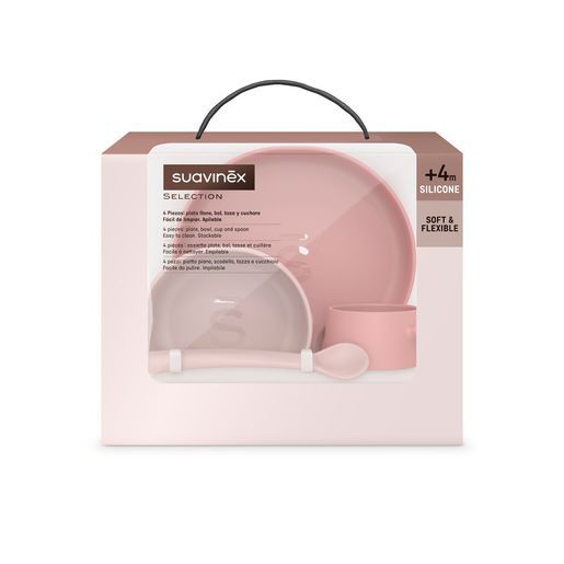 Suavinex  Vajilla para Bebé de Silicona, con Ventosas, Colour Essence Rosa