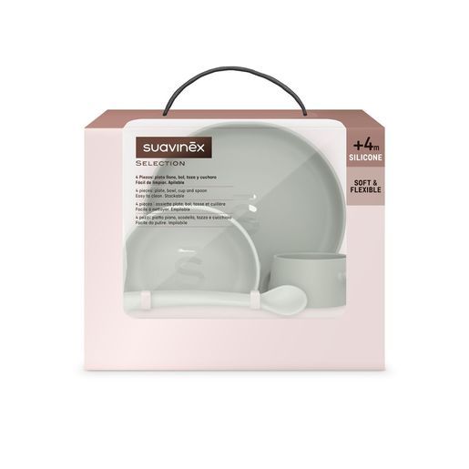 Suavinex  Vajilla para Bebé de Silicona, con Ventosas, Colour Essence Verde