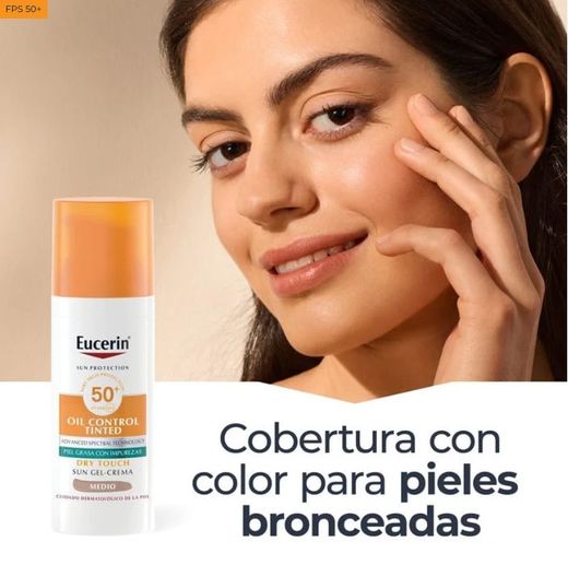 Eucerin Sun Face Oil Control FPS 50+ con color tono medio 50 ml