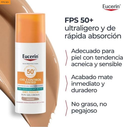 Eucerin Sun Face Oil Control FPS 50+ con color tono medio 50 ml